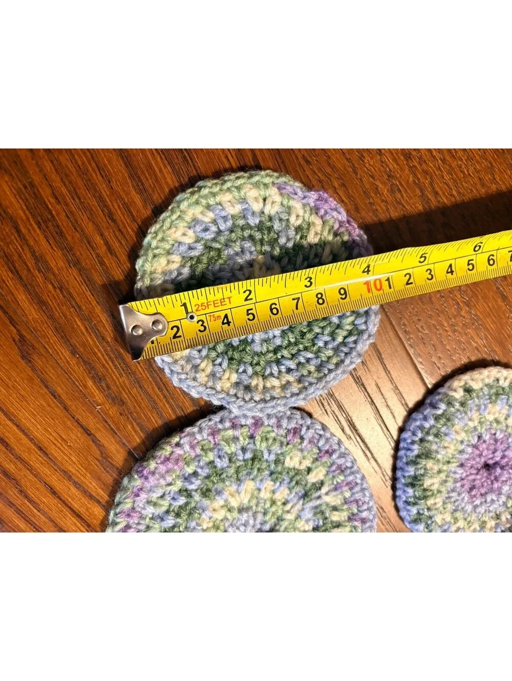 Crocheted Handmade Coasters Set Of 5 Purple Blue Green Cottagecore Vintage